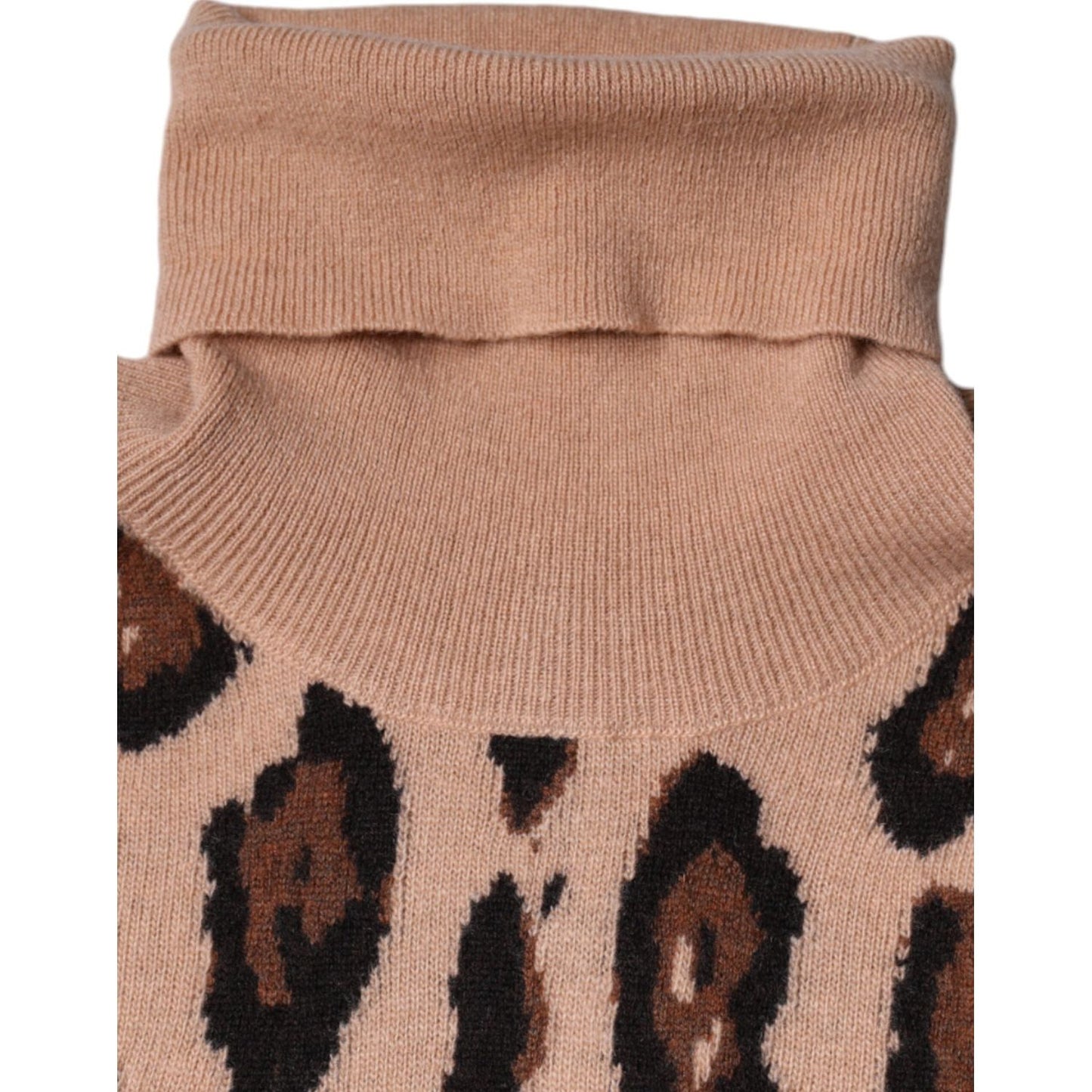 Dolce & Gabbana Beige Leopard Print Wool Turtleneck Top TSH86593-44