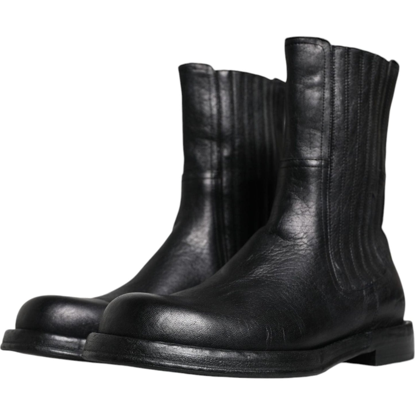 Dolce & Gabbana Black Horse Leather Mid Calf Boots Shoes MV6212-41