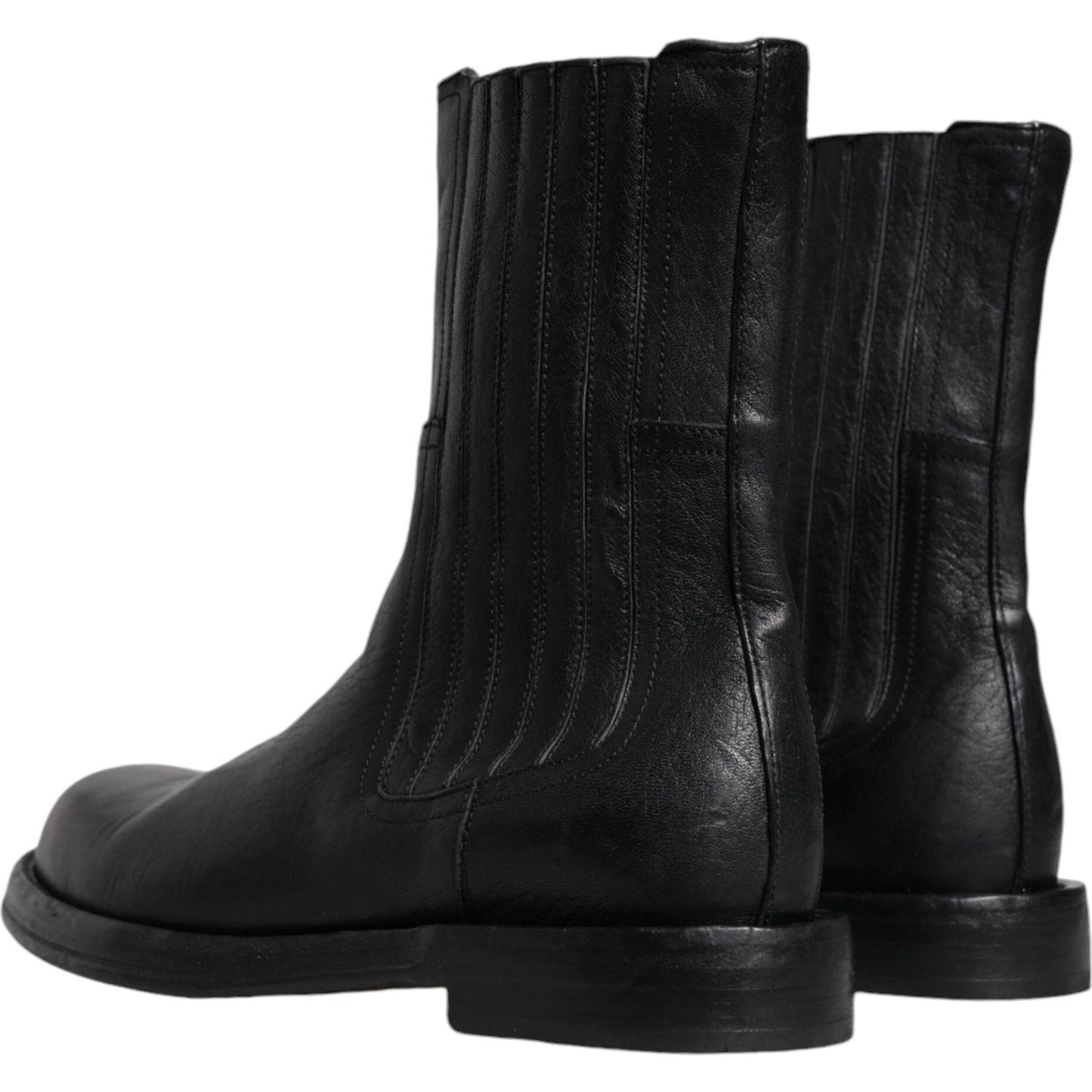 Dolce & Gabbana Black Horse Leather Mid Calf Boots Shoes MV6212-41