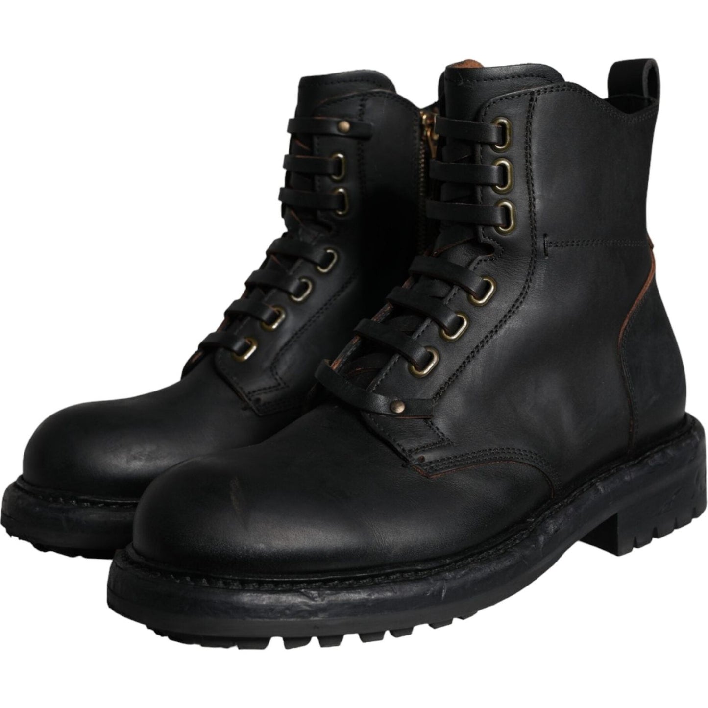 Dolce & Gabbana Black Lace Up Mid Calf Boots Men Shoes MV5866-39