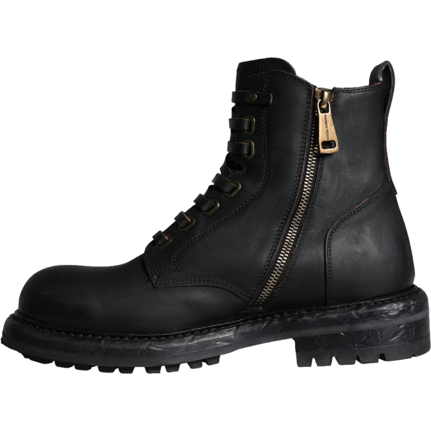 Dolce & Gabbana Black Lace Up Mid Calf Boots Men Shoes MV5866-39