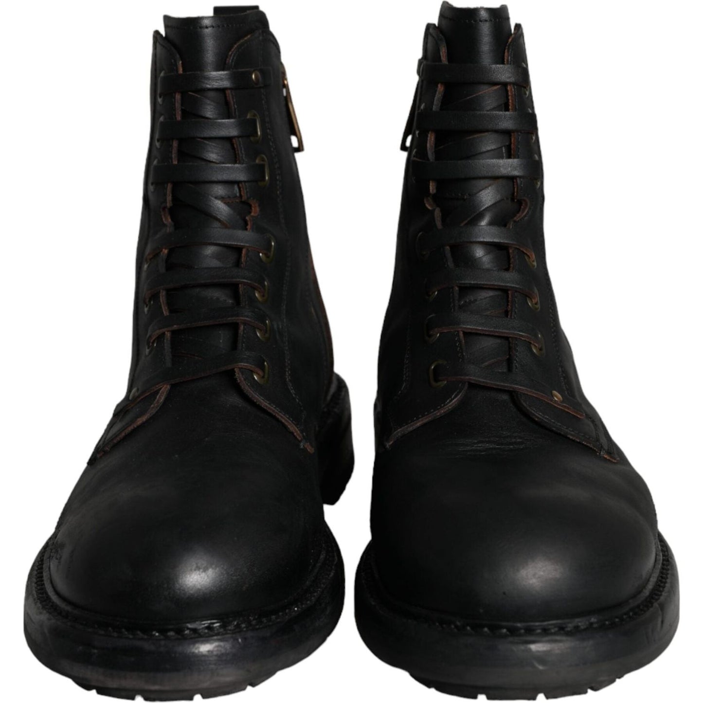 Dolce & Gabbana Black Lace Up Mid Calf Boots Men Shoes MV5868-45
