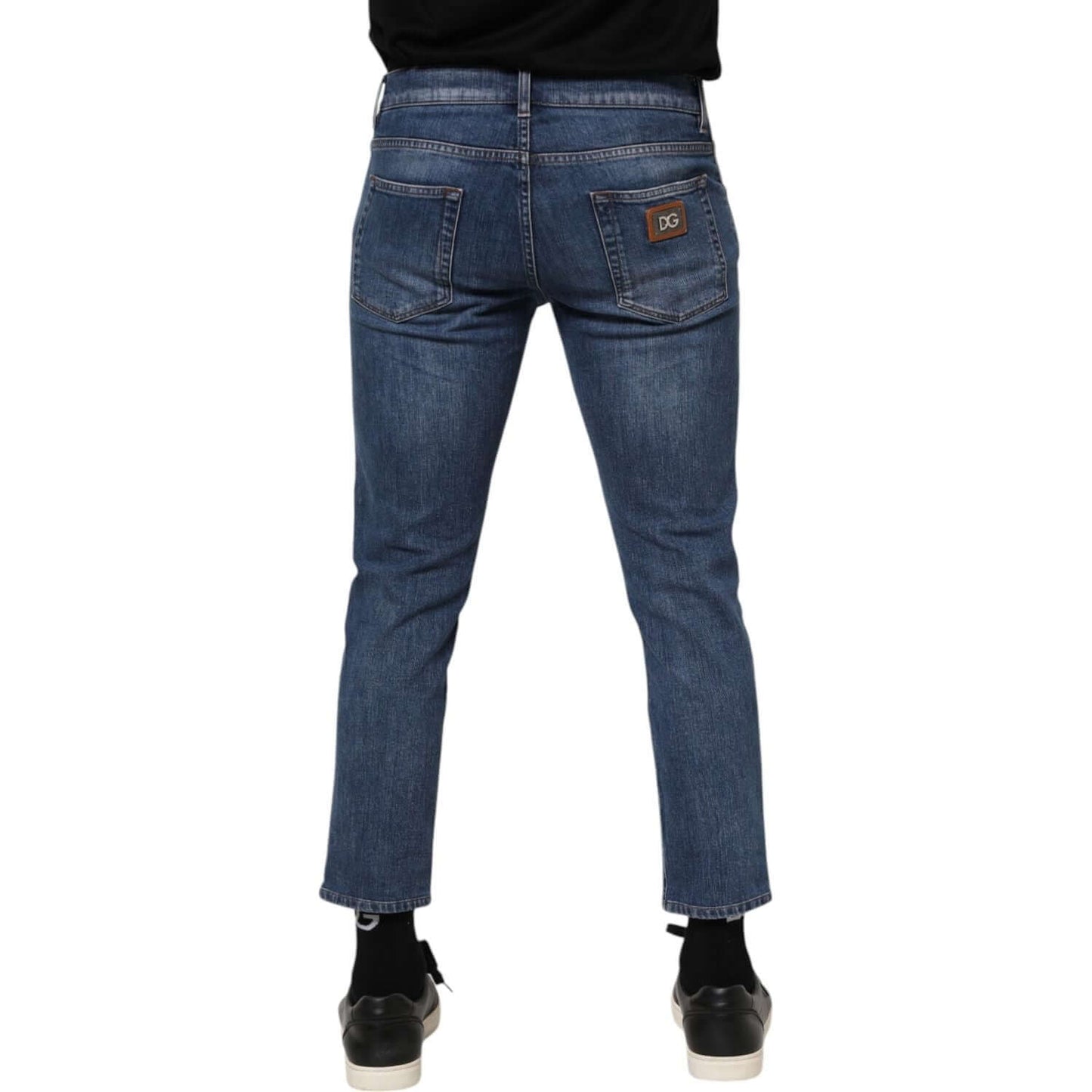 Dolce & Gabbana Blue Cotton Logo Plaque Denim Jeans PAN76402-48
