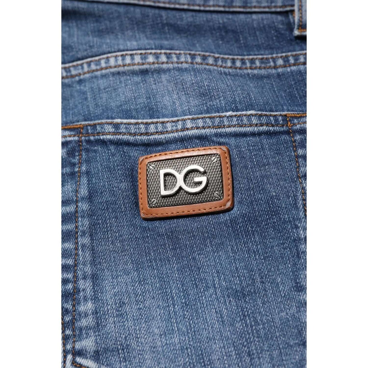 Dolce & Gabbana Blue Cotton Logo Plaque Denim Jeans PAN76402-48