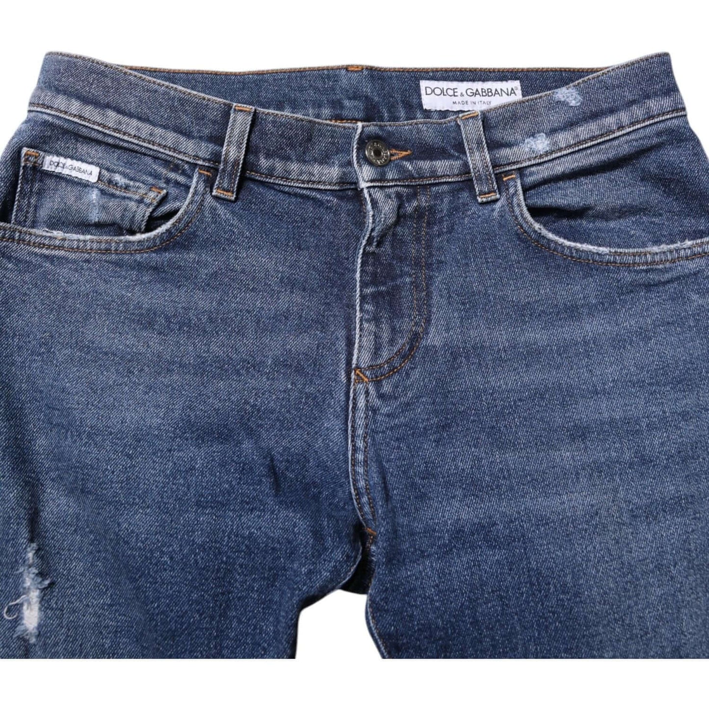 Dolce & Gabbana Blue Cotton Logo Plaque Skinny Men Denim Jeans PAN76403-46