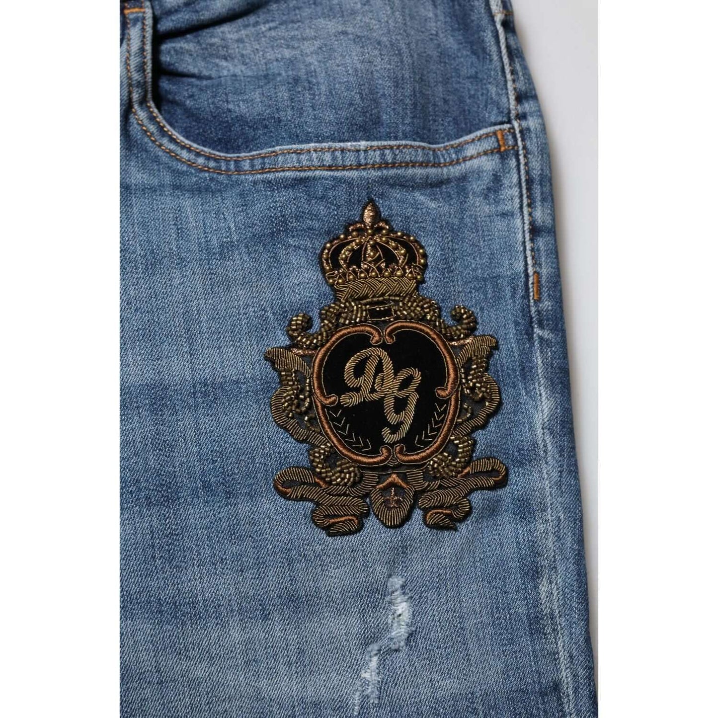 Dolce & Gabbana Blue Logo Embroidery Denim Jeans PAN76400-56