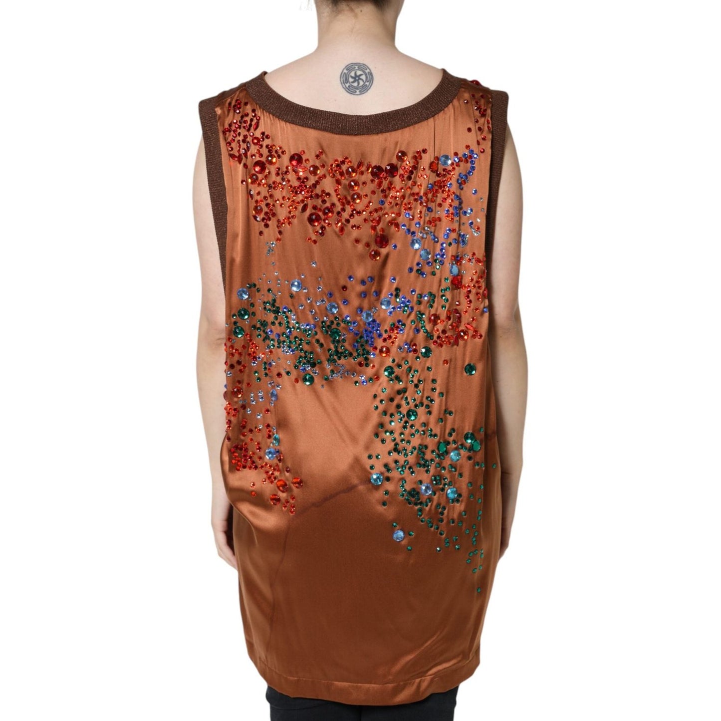 Dolce & Gabbana Brown Crystal Embellished Sleeveless Tank Top TSH86705-46
