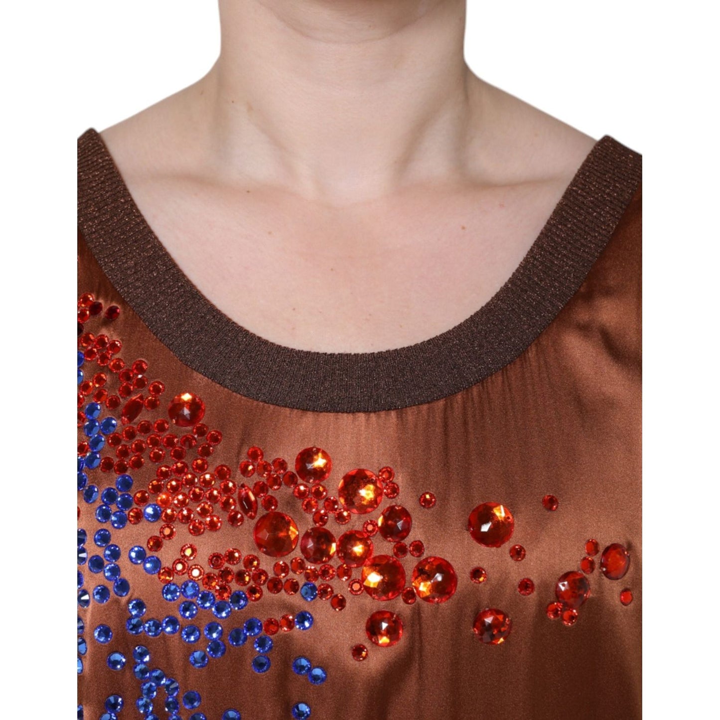 Dolce & Gabbana Brown Crystal Embellished Sleeveless Tank Top TSH86705-46