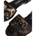 Dolce & Gabbana Brown Leopard Logo Slides Flats Sandals Shoes LA11629-36