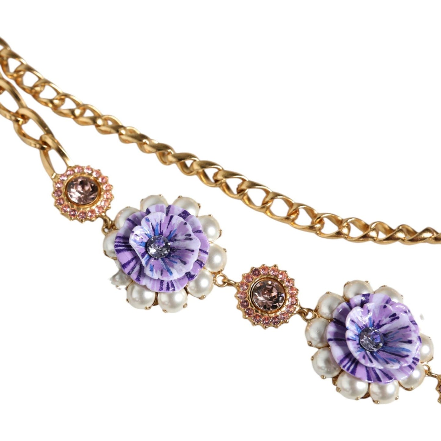 Dolce & Gabbana Gold Tone Floral Crystals Embellished Layered Necklace SMY10392