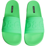 Dolce & Gabbana Green Leather Slides Sandals Beachwear Shoes MV6324-44