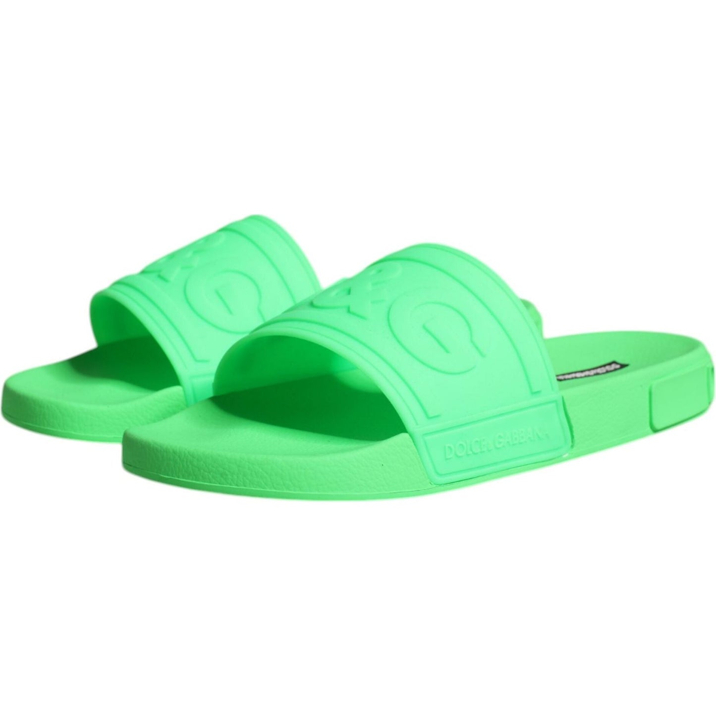 Dolce & Gabbana Green Leather Slides Sandals Beachwear Shoes MV6324-44