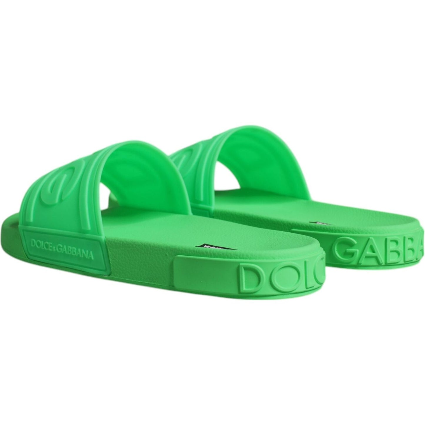 Dolce & Gabbana Green Leather Slides Sandals Beachwear Shoes MV6324-44