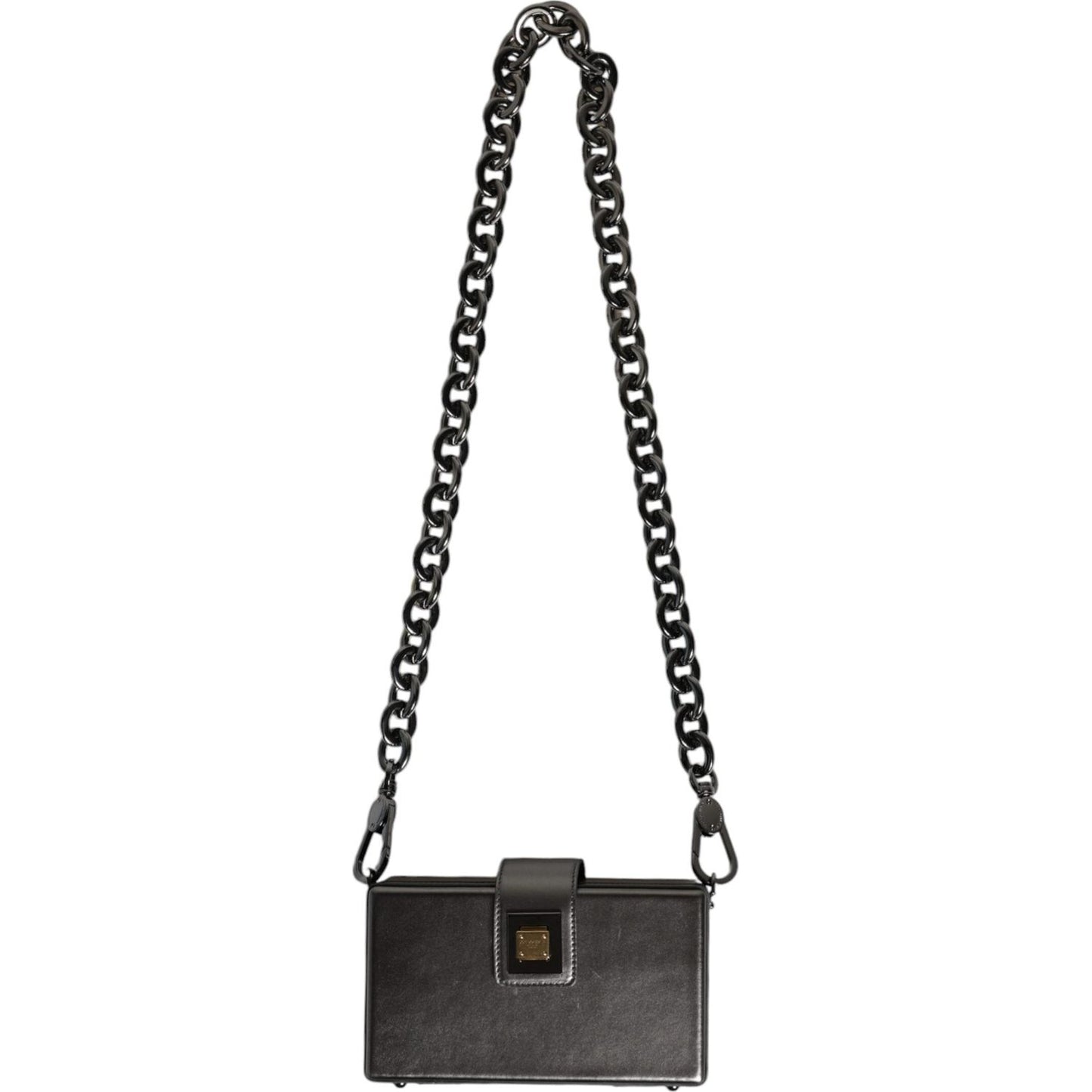 Dolce & Gabbana Metallic Gray DG BOX Leather Shoulder Chain Strap Bag BAG4076