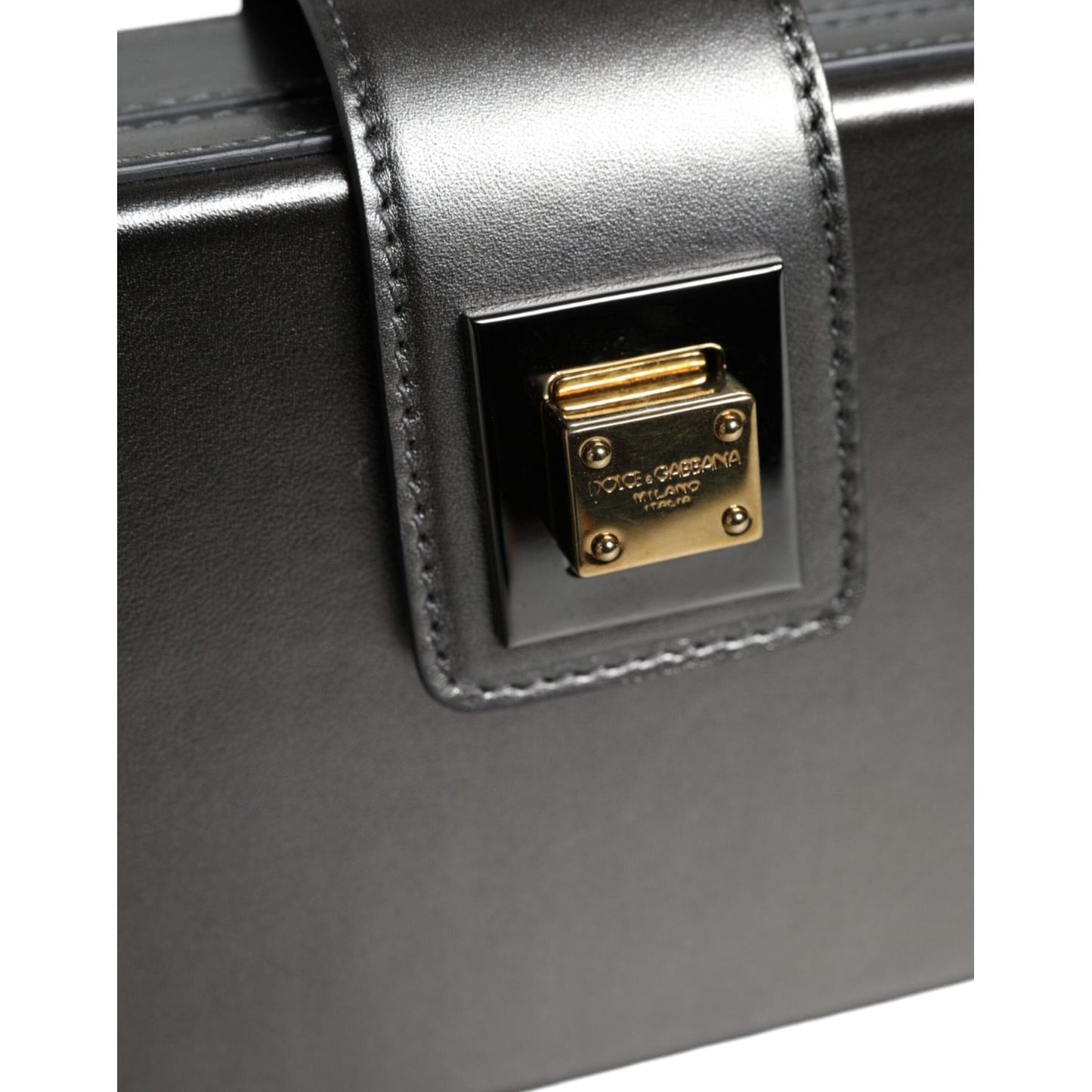 Dolce & Gabbana Metallic Gray DG BOX Leather Shoulder Chain Strap Bag BAG4076