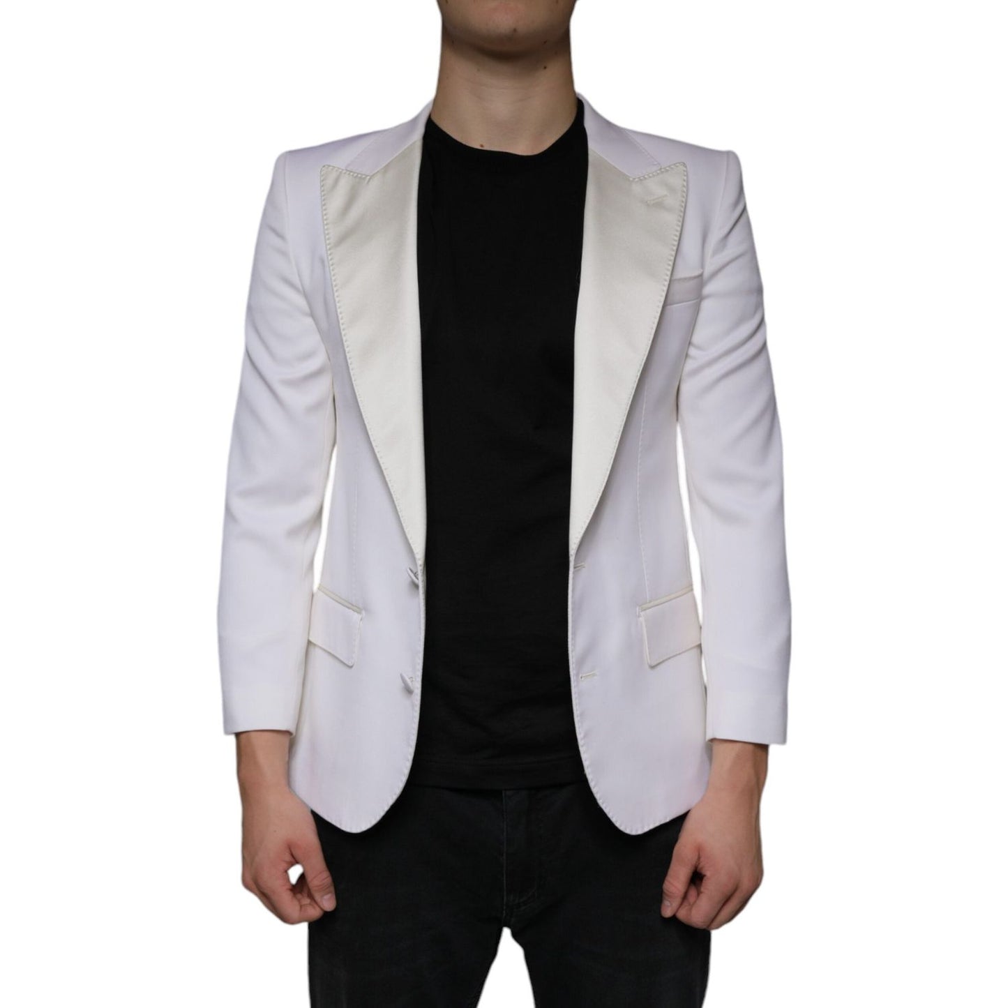 Dolce & Gabbana Off White Wool Single Breasted Dress Blazer JKT4082-46