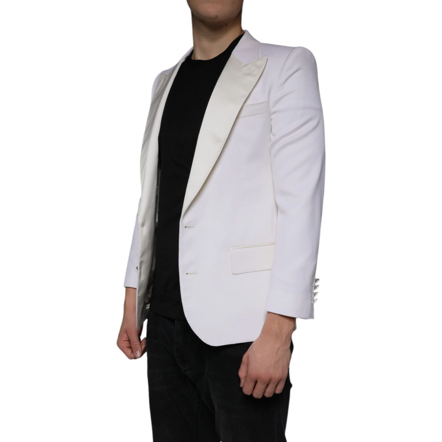 Dolce & Gabbana Off White Wool Single Breasted Dress Blazer JKT4082-46