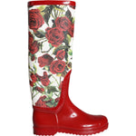 Dolce & Gabbana Red Floral Rubber Knee High Flat Boots Shoes LA11531-36
