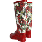 Dolce & Gabbana Red Floral Rubber Knee High Flat Boots Shoes LA11531-36