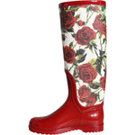 Dolce & Gabbana Red Floral Rubber Knee High Flat Boots Shoes LA11531-36