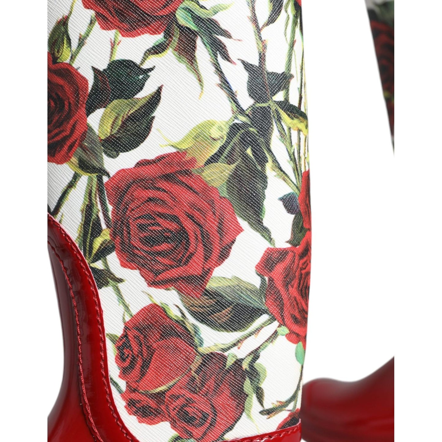 Dolce & Gabbana Red Floral Rubber Knee High Flat Boots Shoes LA11531-36