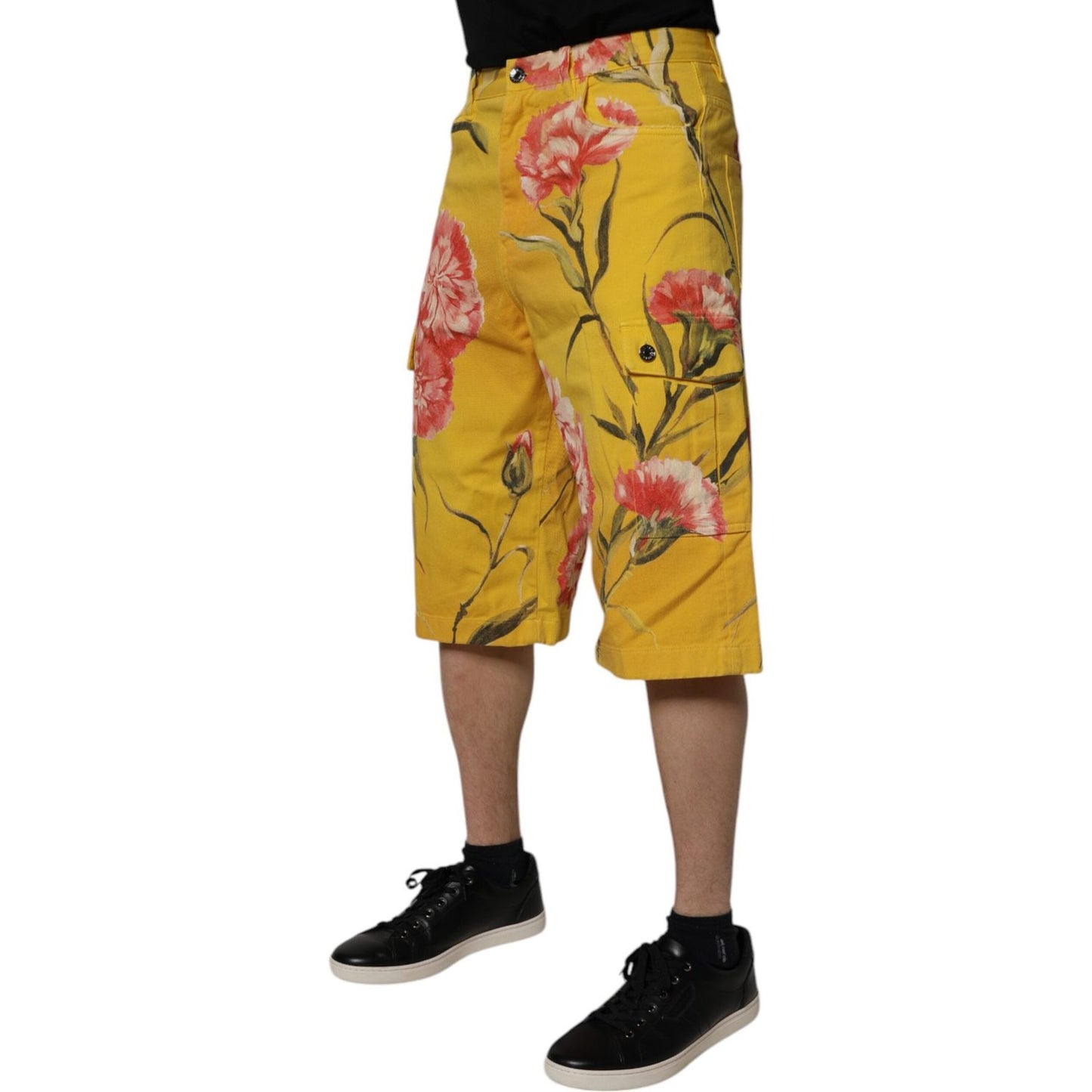 Dolce & Gabbana Yellow Floral Cargo Denim Men Bermuda Shorts PAN75205-44