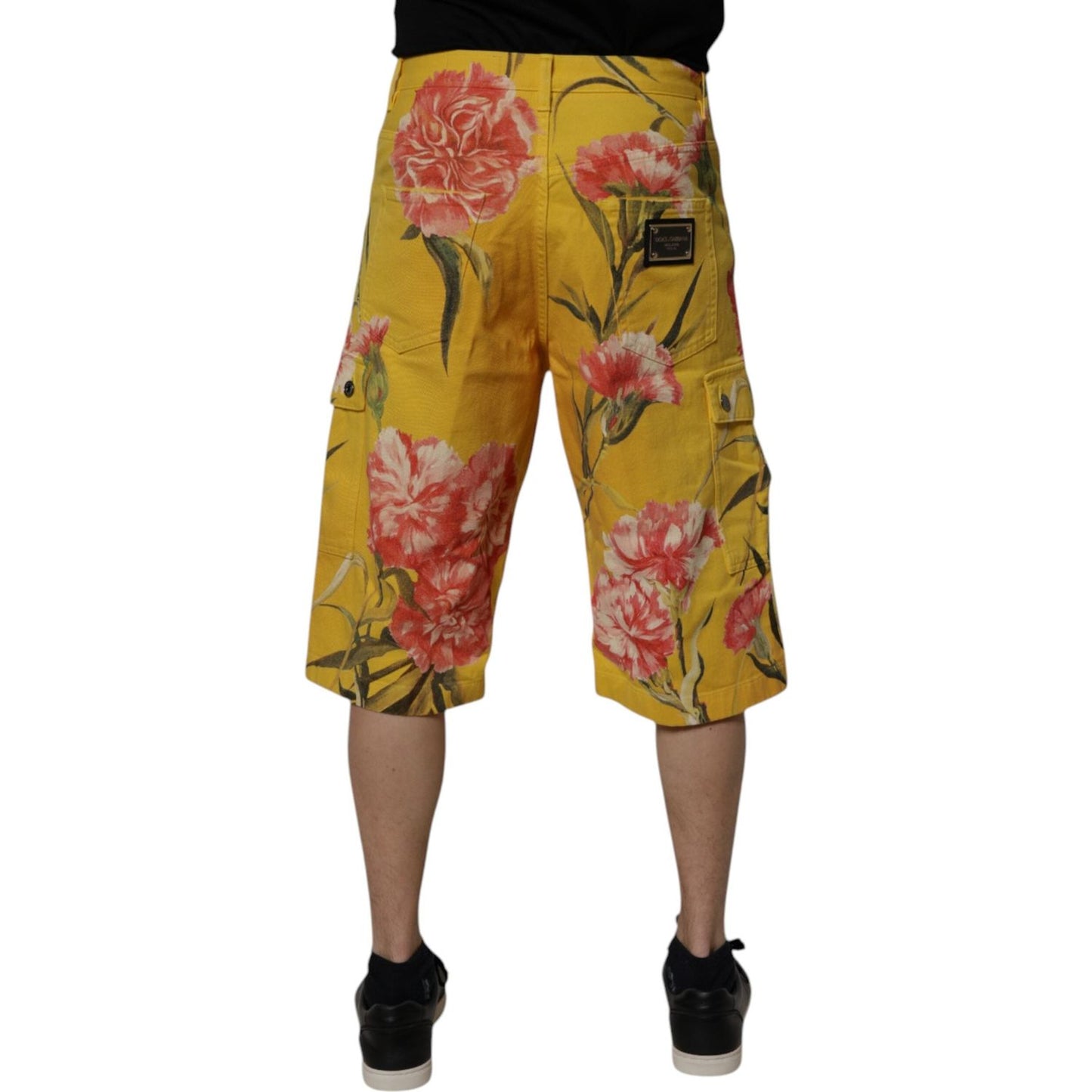 Dolce & Gabbana Yellow Floral Cargo Denim Men Bermuda Shorts PAN75205-44