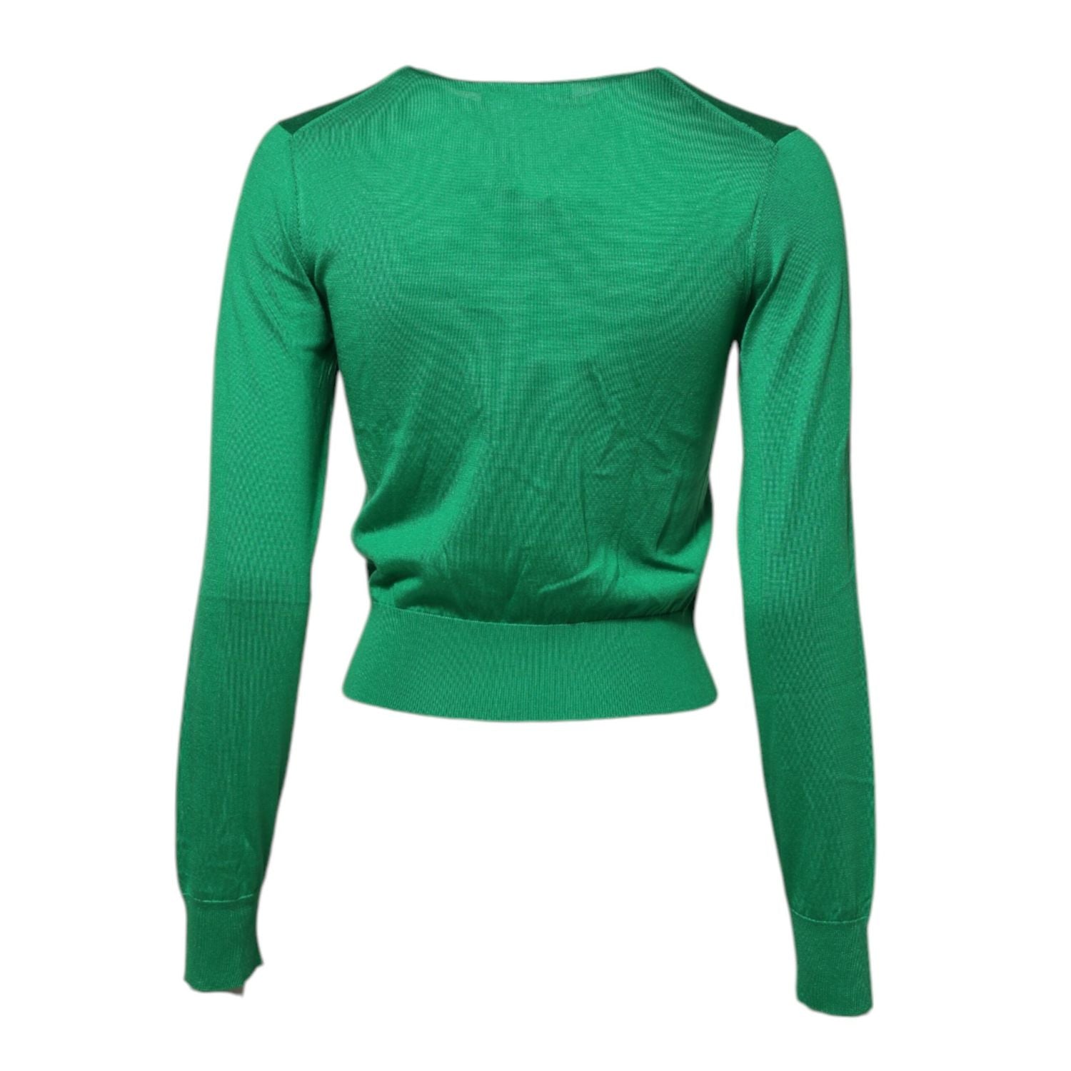 Dolce & Gabbana Green Floral Detailing Silk Pullover Sweater