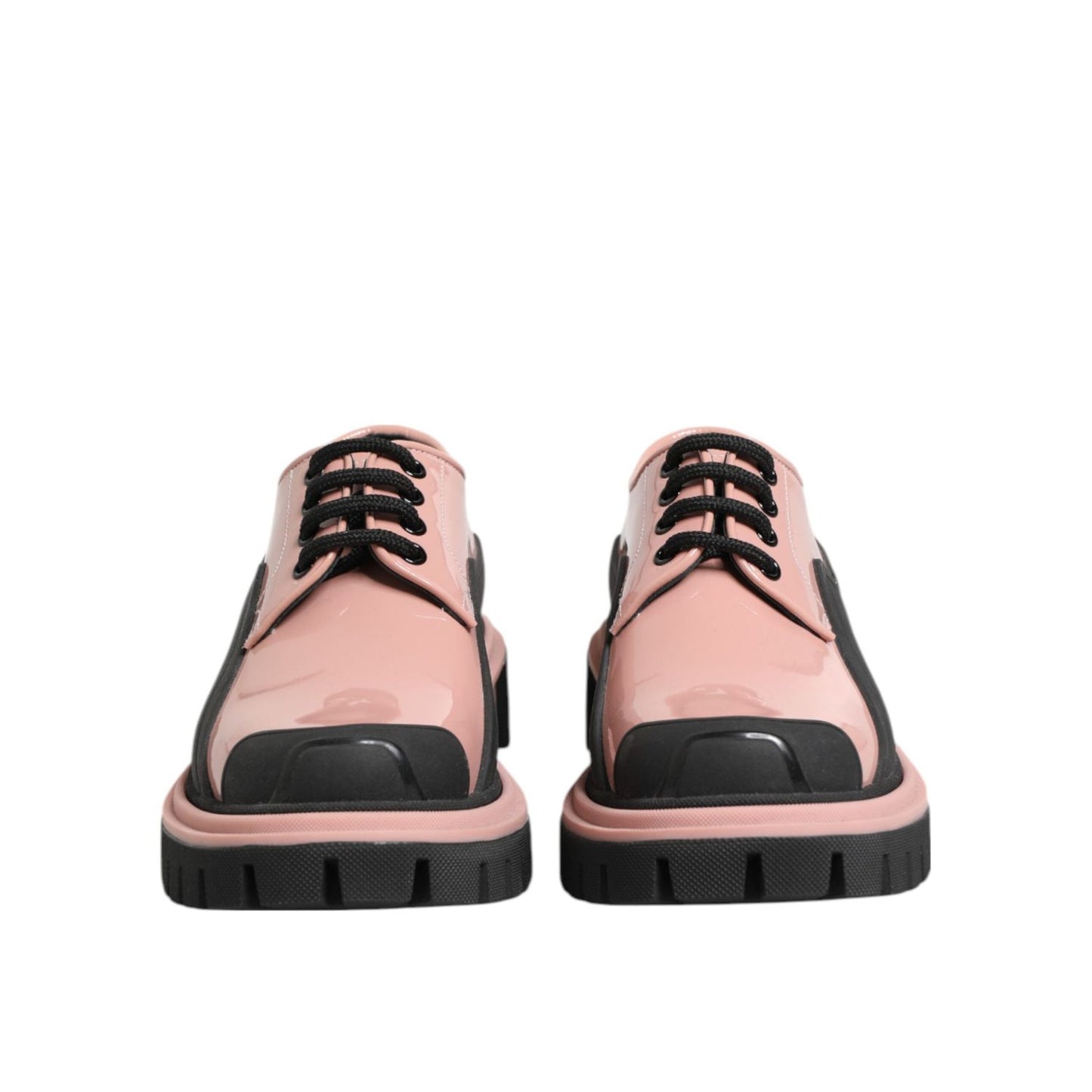 Dolce & Gabbana Light Powder Pink Black Leather Lace-Up Shoes LA12882-36.5