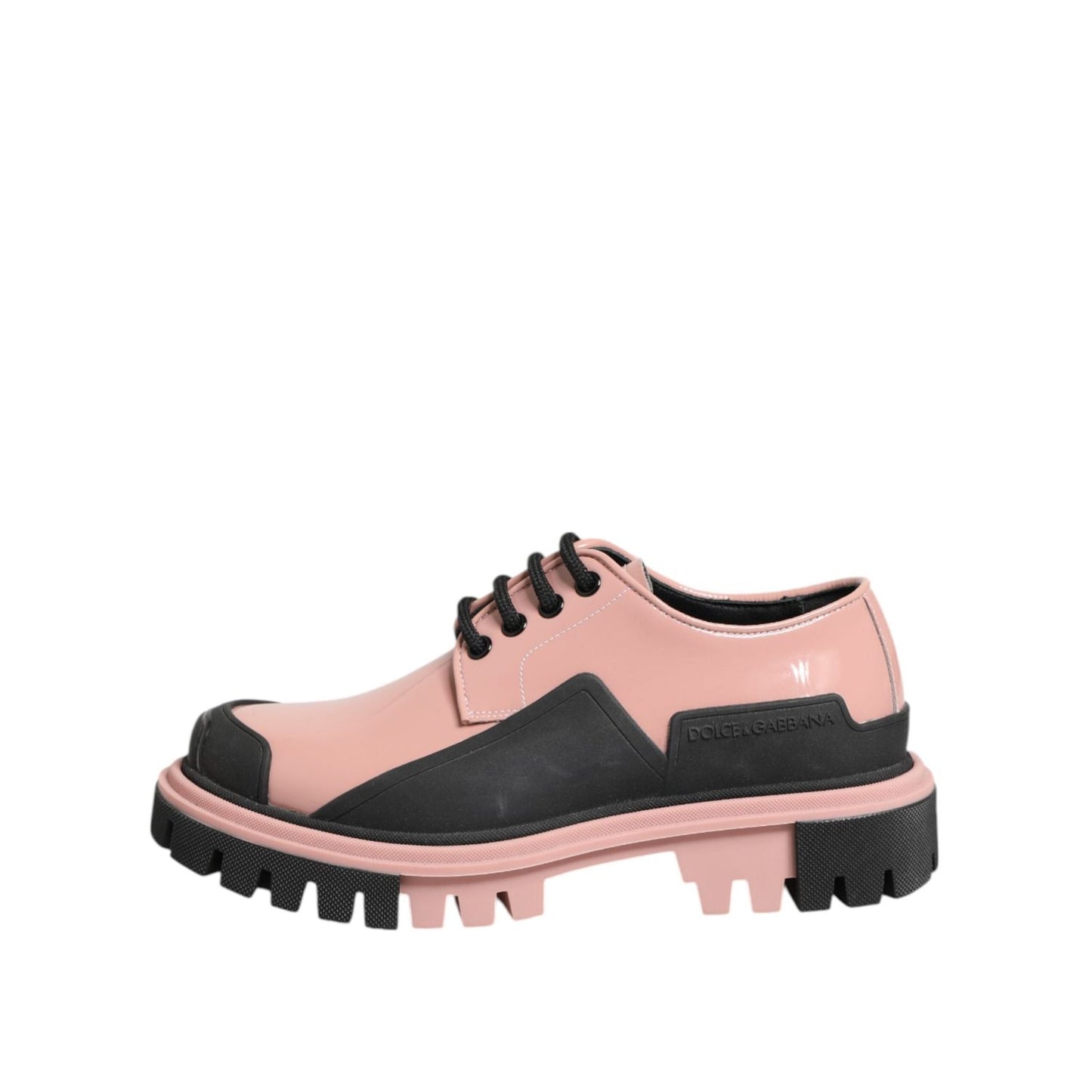 Dolce & Gabbana Light Powder Pink Black Leather Lace-Up Shoes LA12882-36.5