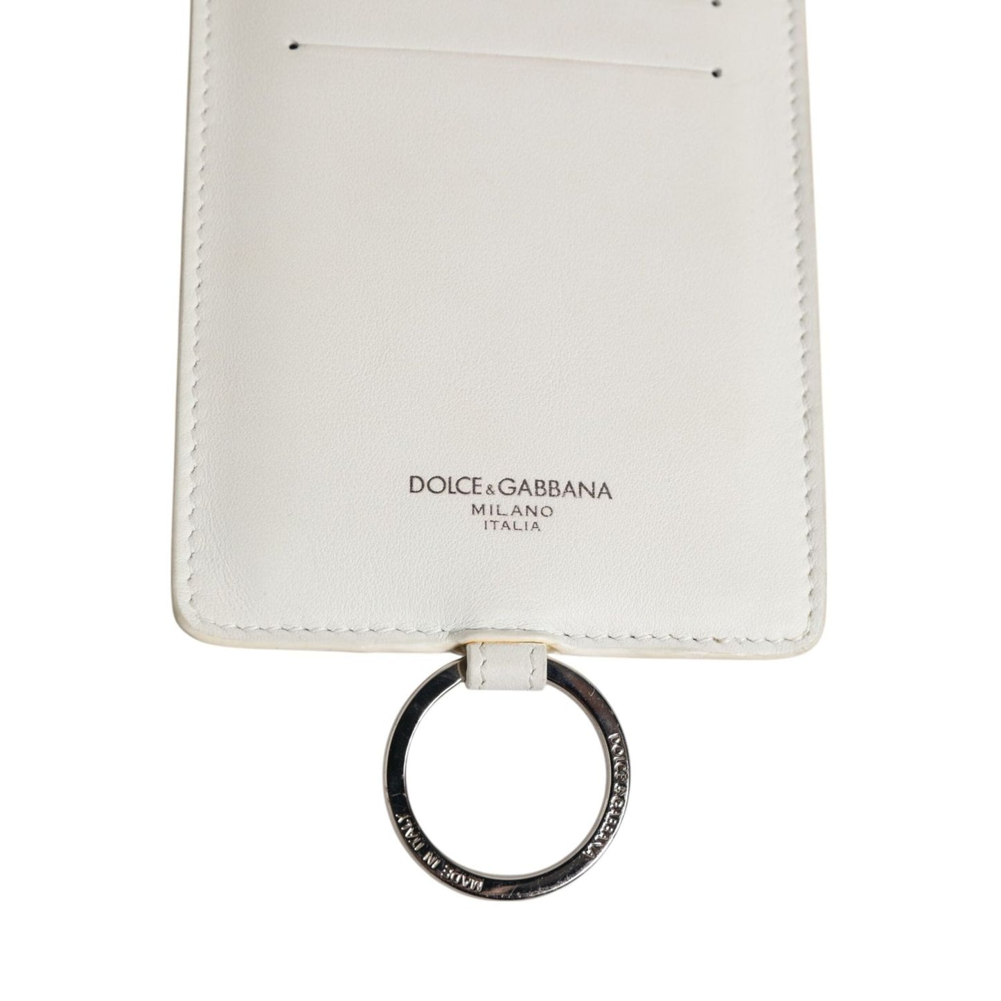 Dolce & Gabbana White Calf Leather Lanyard Logo Card Holder Men Wallet SMY11035