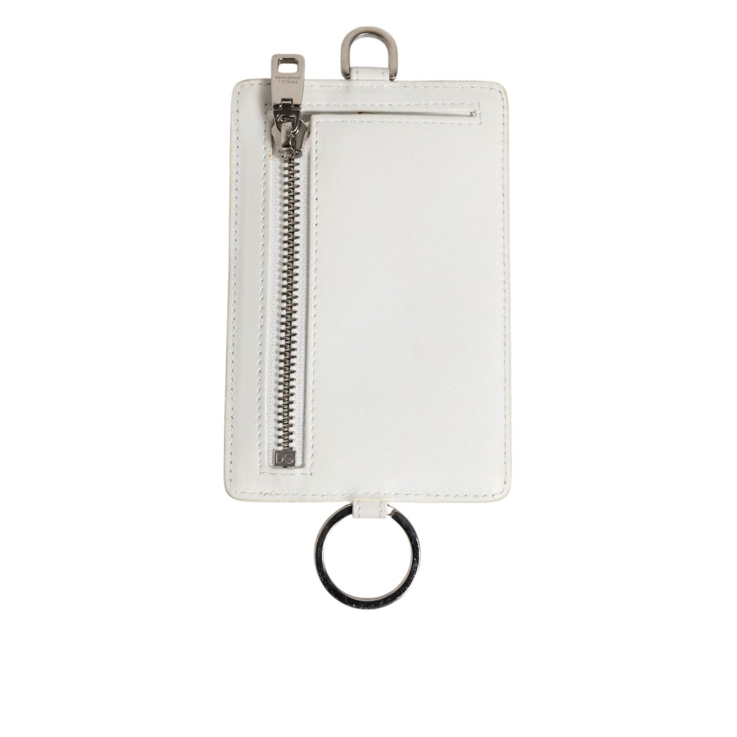 Dolce & Gabbana White Calf Leather Lanyard Logo Card Holder Men Wallet SMY11035