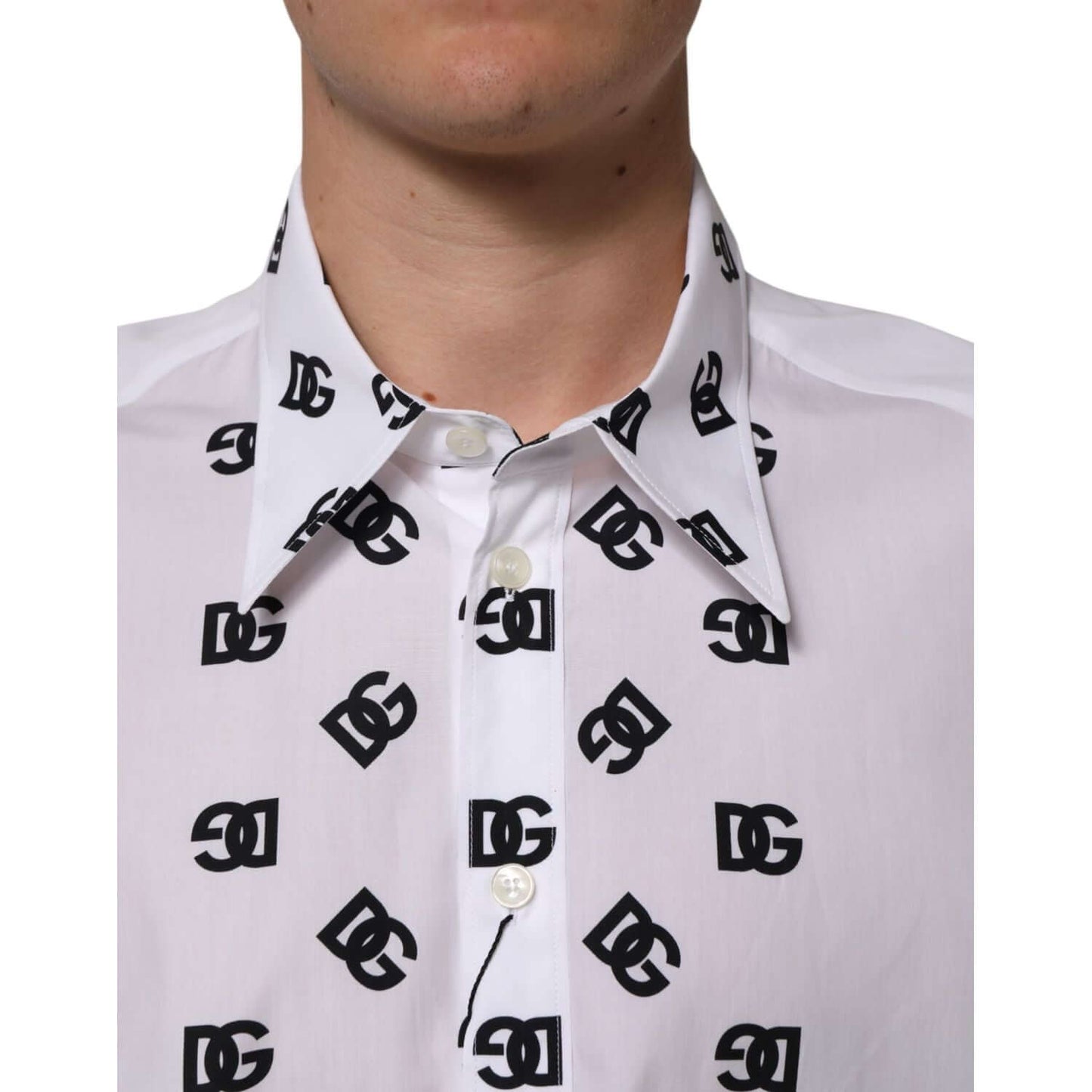 Dolce & Gabbana White Cotton Black DG Logo Long Sleeve Shirt