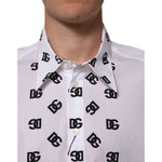 Dolce & Gabbana White Cotton Black DG Logo Long Sleeve Shirt