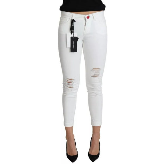 Dolce & Gabbana White Cotton Distressed Pretty Fit Denim Jeans