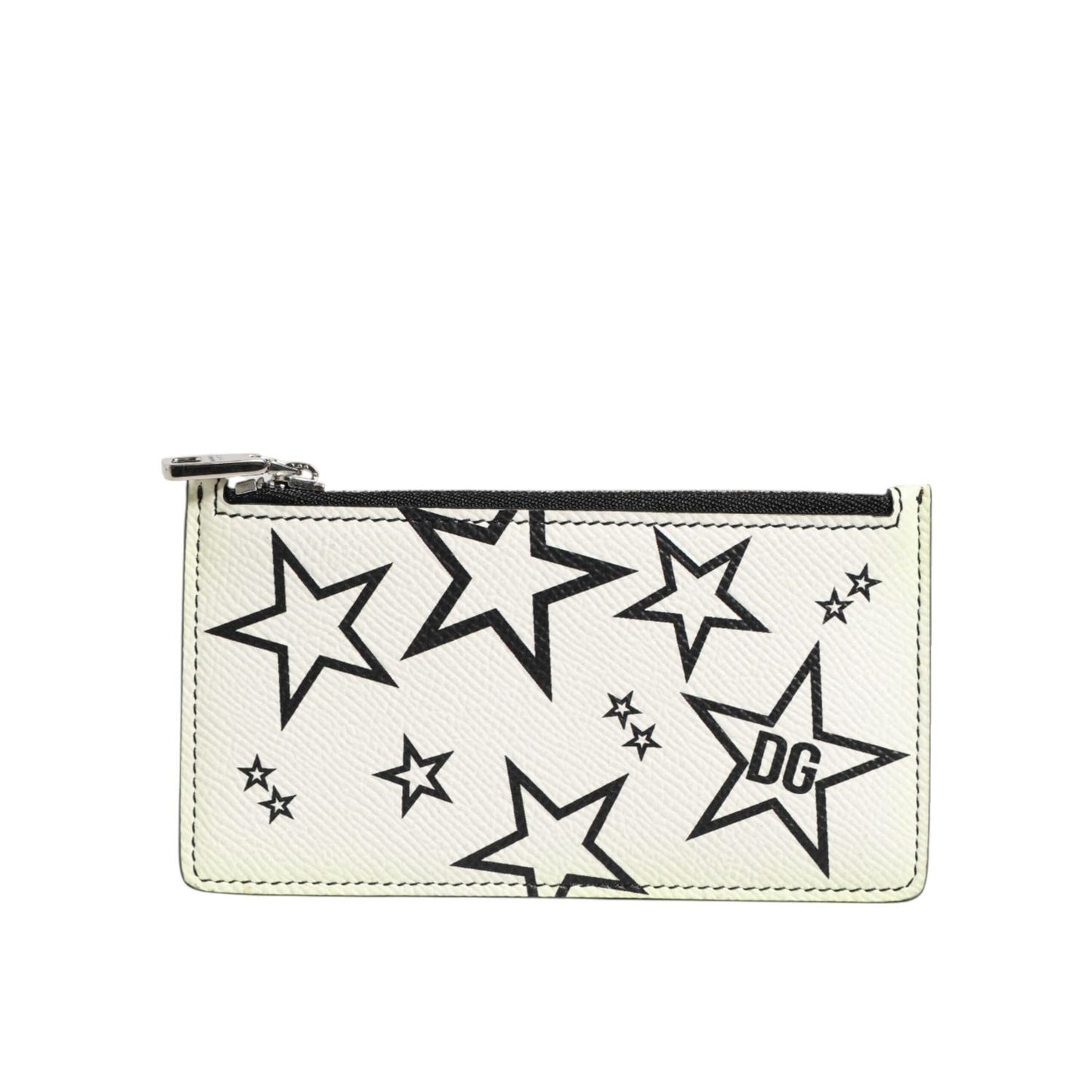 Dolce & Gabbana White Leather Douphin DG Logo Star Print Card Holder Wallet SMY11032