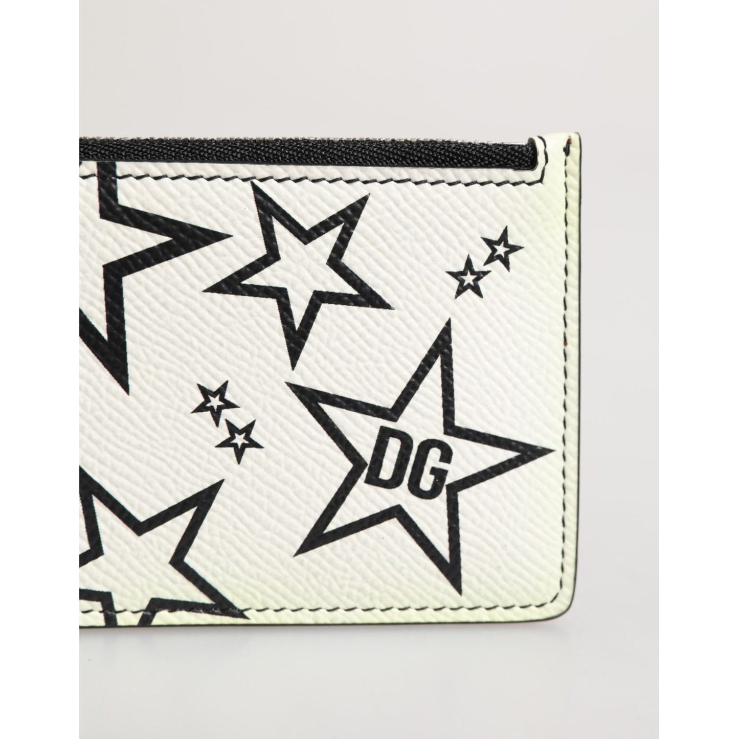 Dolce & Gabbana White Leather Douphin DG Logo Star Print Card Holder Wallet SMY11032