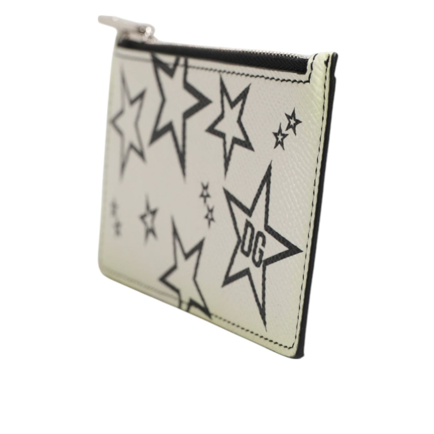Dolce & Gabbana White Leather Douphin DG Logo Star Print Card Holder Wallet SMY11032