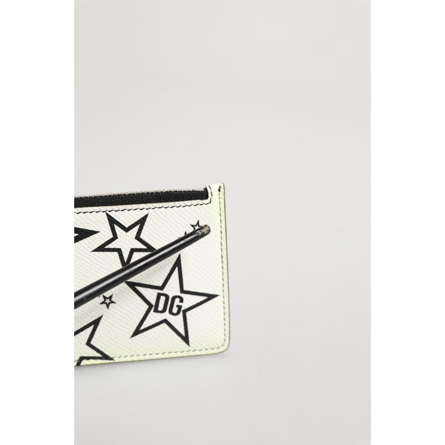 Dolce & Gabbana White Leather Douphin DG Logo Star Print Card Holder Wallet SMY11032