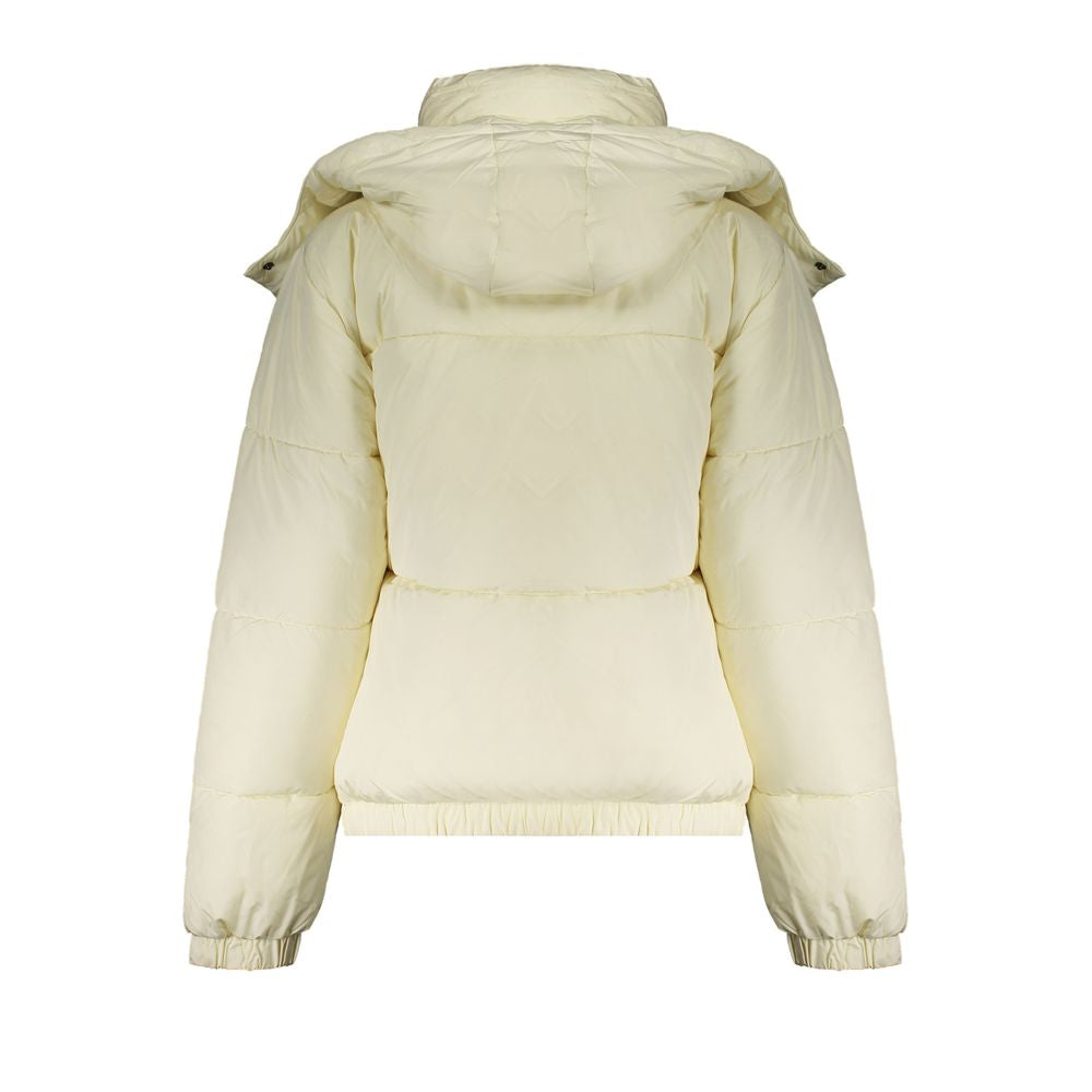 Fila Beige Polyester Jackets & Coat with removable hood, long sleeves, and pockets