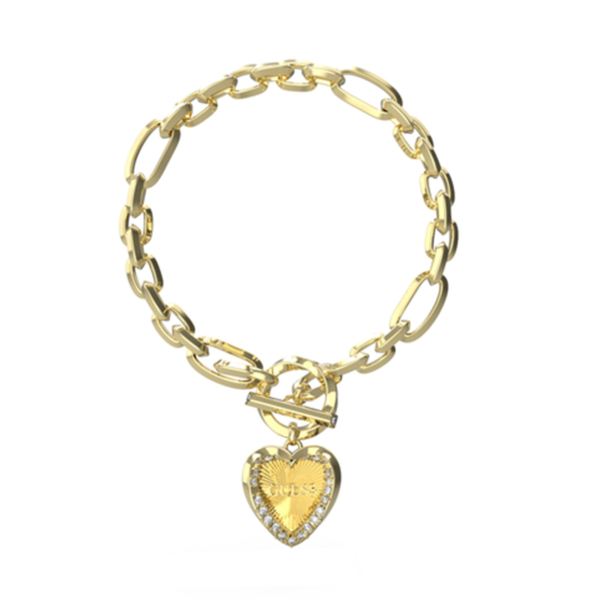 Gold bracelet with heart charm, GUESS JEWELS JEWELRY Mod. JUBB04599JWYGS