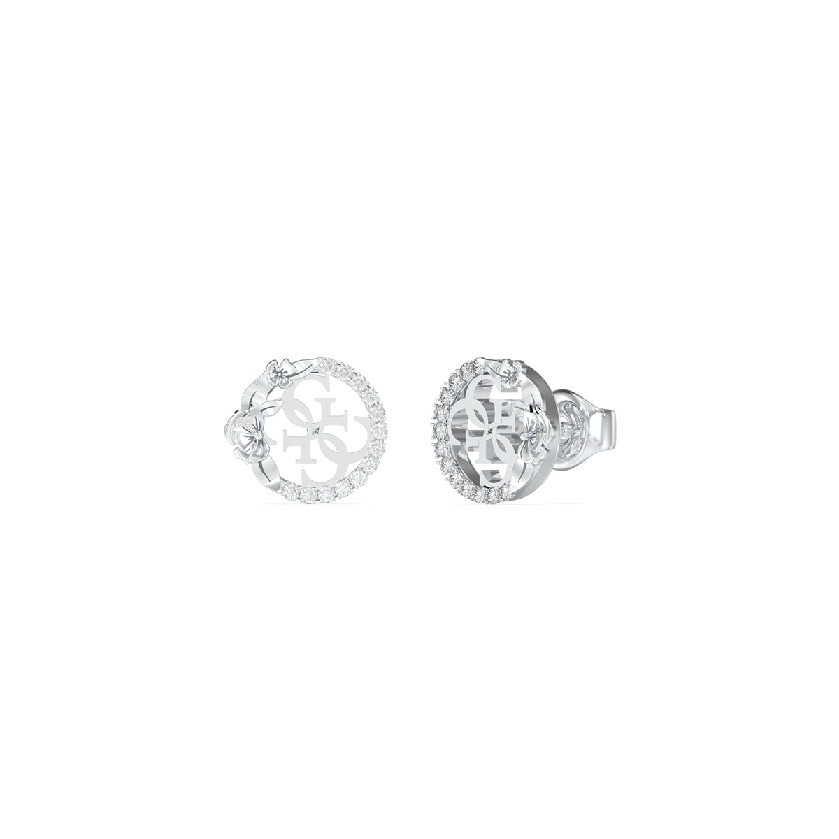 GUESS JEWELS JEWELRY Mod. JUBE05041JWRHT-U earrings with crystal detailing on a white background