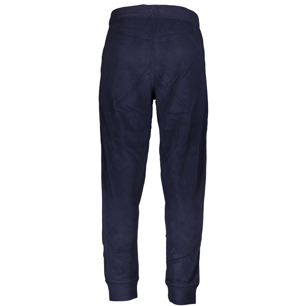 Gianmarco Venturi Blue Polyester Pant, fleece sports trousers with elastic waist, lace, pockets, ankle cuffs, and embroidery logo.