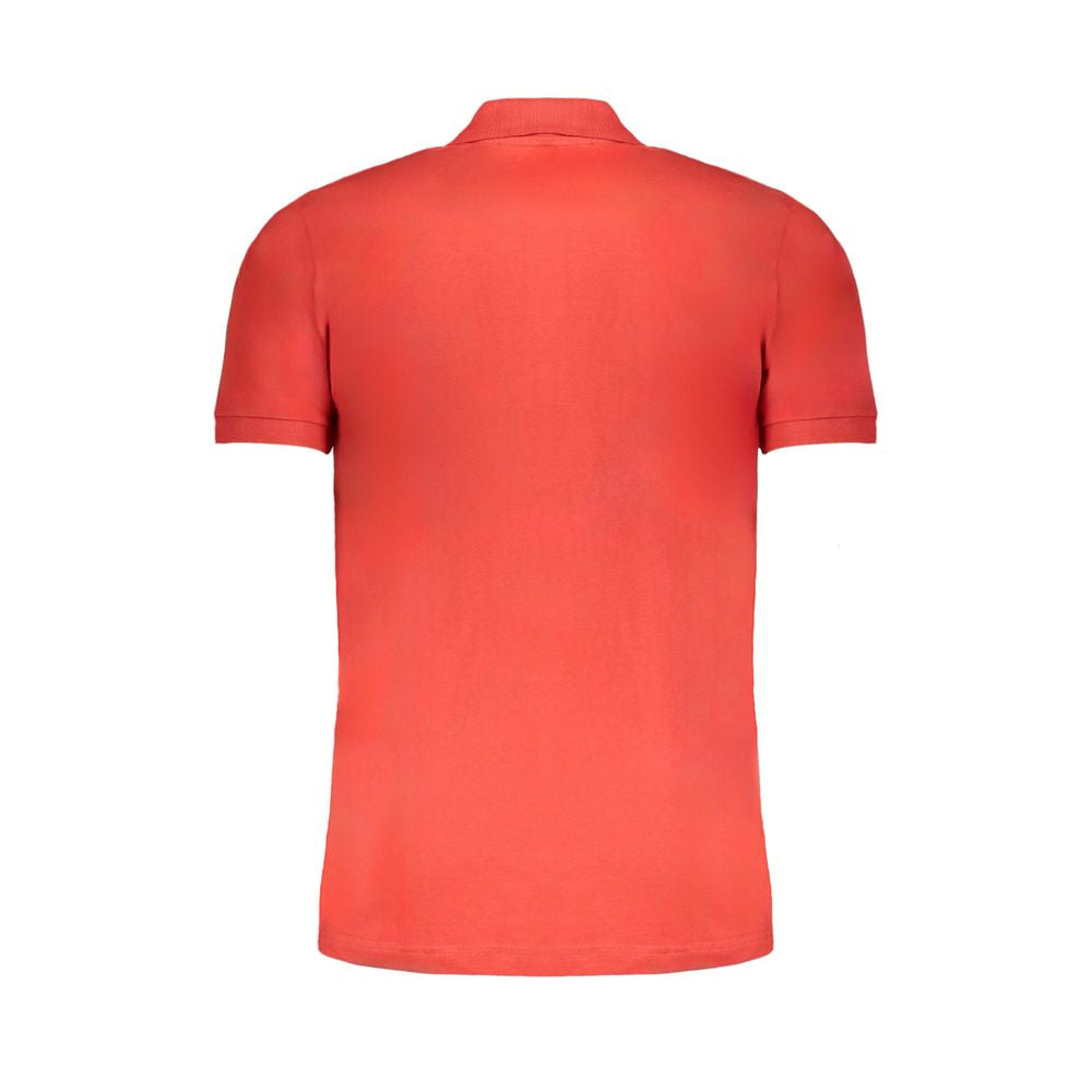 Back view of Gianmarco Venturi Red Cotton Polo Shirt, short sleeved with 3 buttons and contrast embroidery logo.