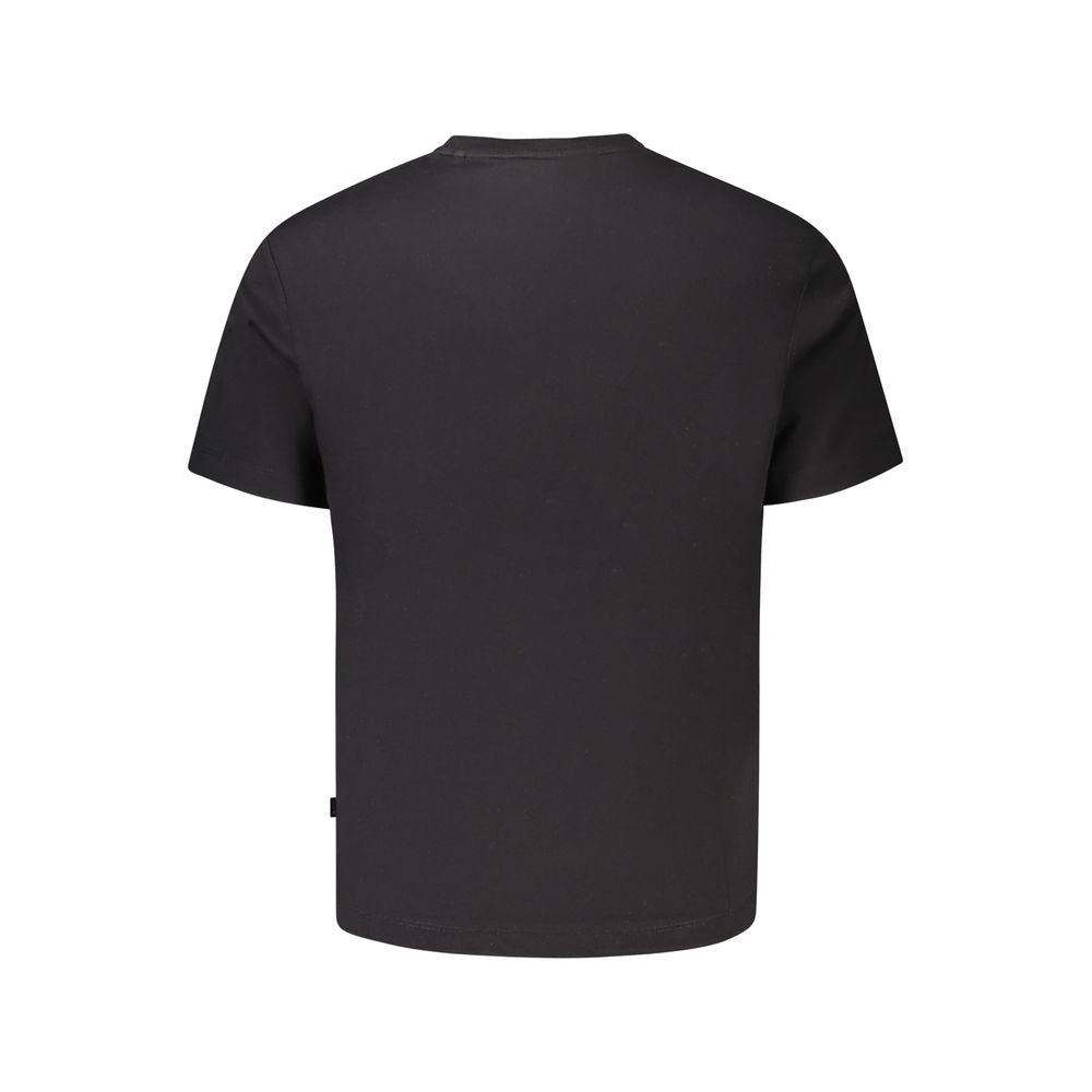 Back view of Guess Jeans Black Cotton T-Shirt, short sleeve, crew neck, organic cotton, featuring logo print, regular fit.