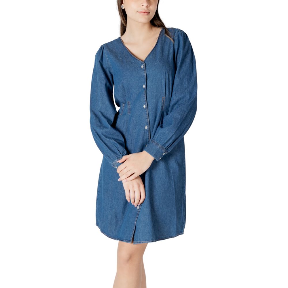 ICHI Blue Cotton Short Dress