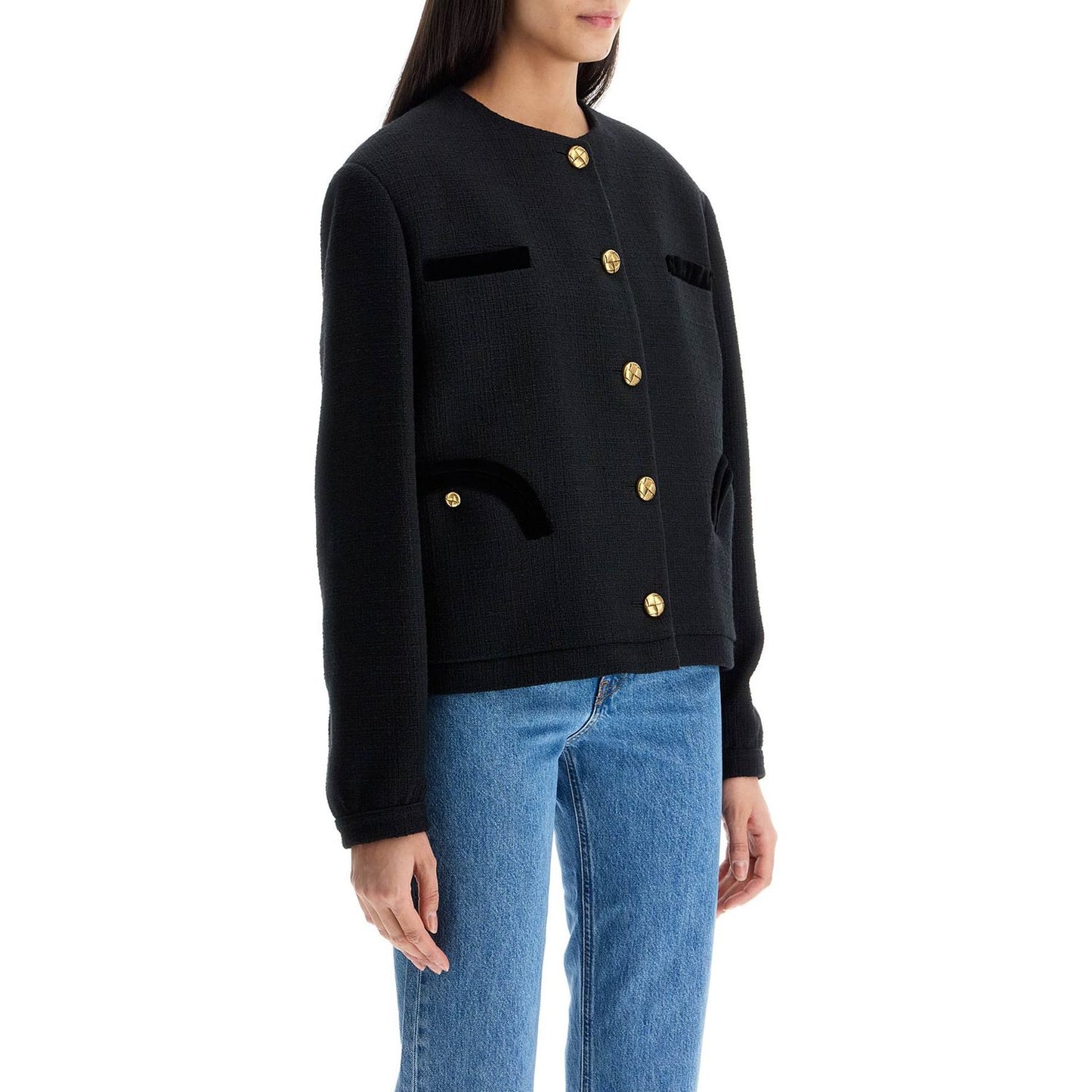 Blaze Milano cropped black cotton bolero with golden buttons Jackets Blaze Milano Black