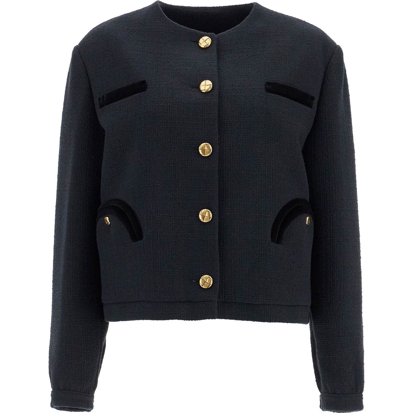 Blaze Milano cropped black cotton bolero with golden buttons Jackets Blaze Milano Dark Slate Gray