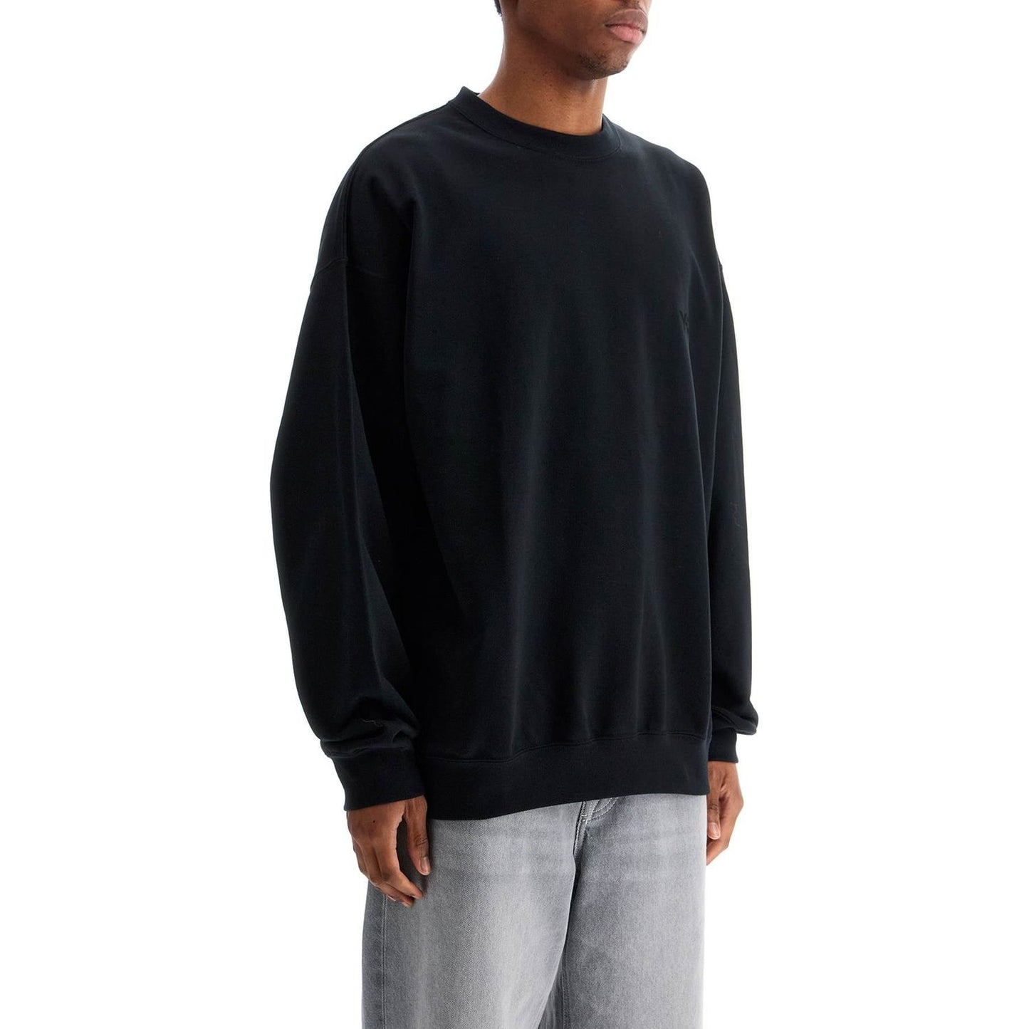 Y-3 black cotton crewneck sweatshirt with tone-on-tone logo Topwear Y-3 Black