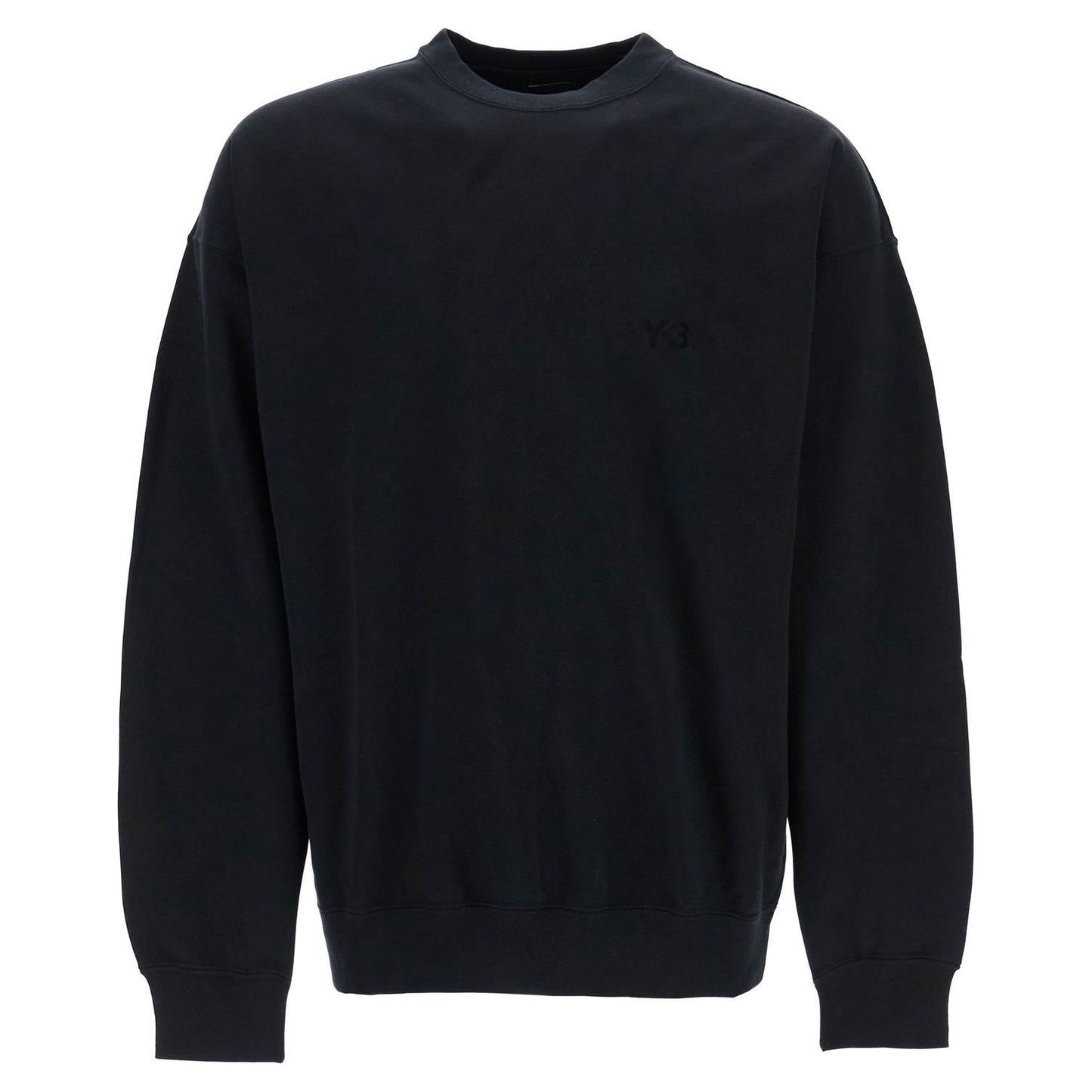 Y-3 black cotton crewneck sweatshirt with tone-on-tone logo Topwear Y-3 Black